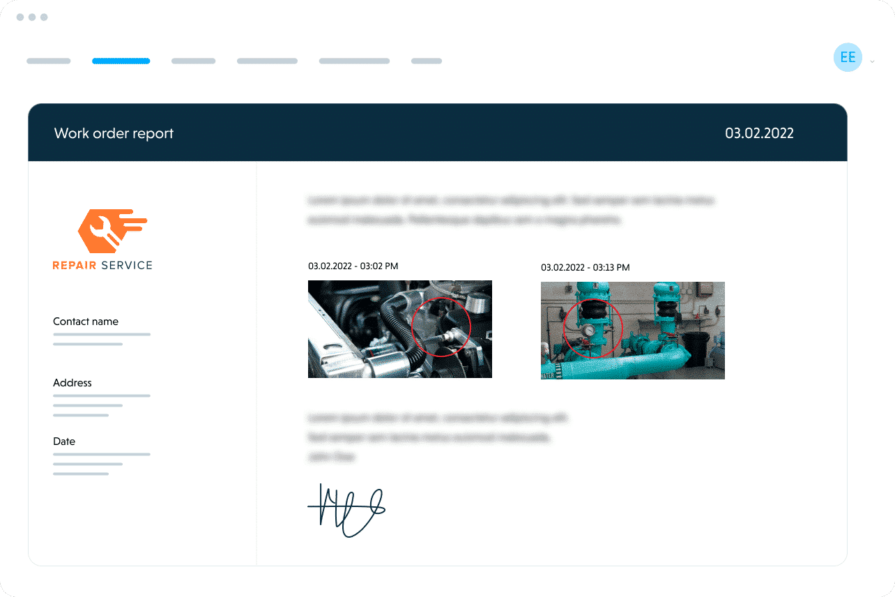 Praxedo FSM solution - Web application - Work order report