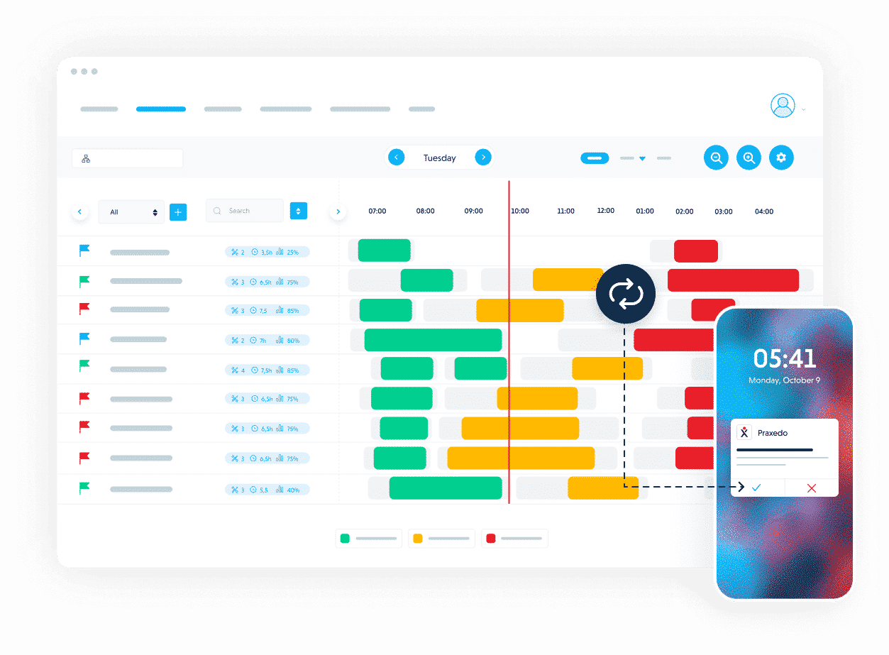 Praxedo FSM solution - Web application - Send real-time information about jobs.