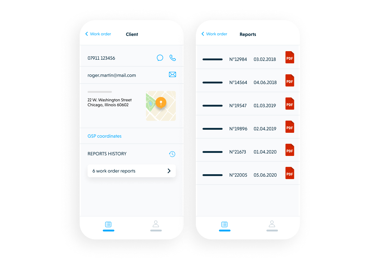 Praxedo FSM software - mobile app - View work order history.